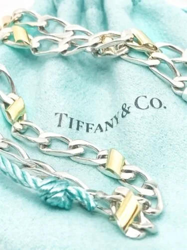 Tiffany Co. 18KYG Sterling Silver Curb Link Chain Necklace 16